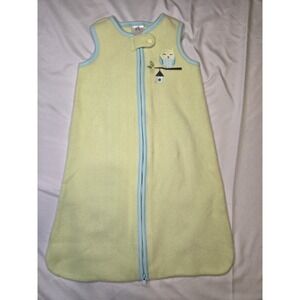 Just Born 0-9 Month Fleece Sleep Sack Green Blue Owl Zip Snap Soft Easy Change